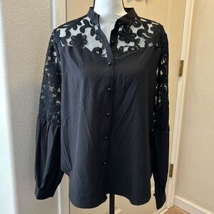 Women's Plus Size Lace Lantern Sleeve Blouse